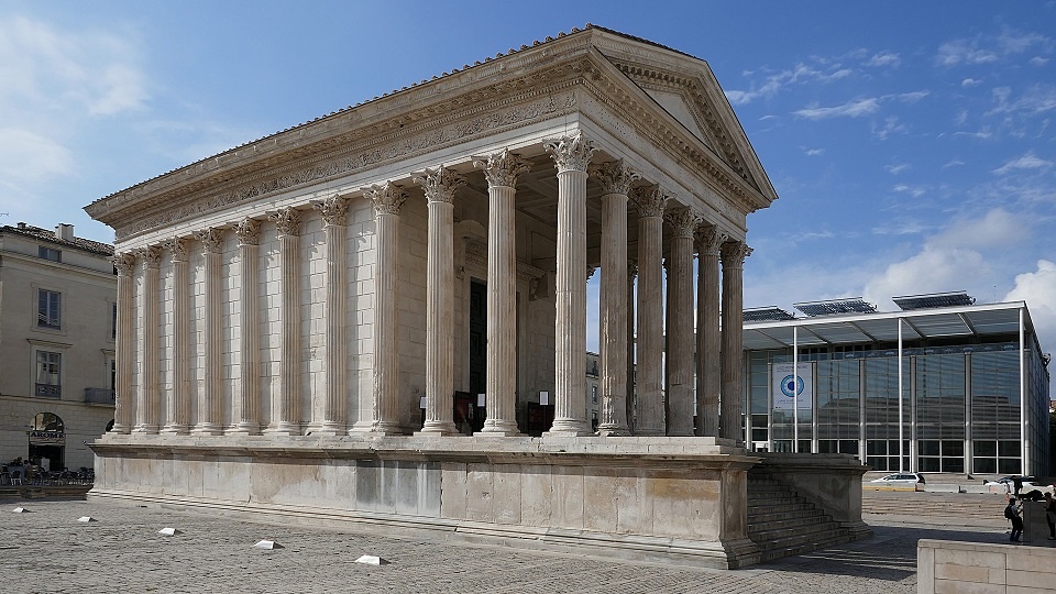 The Maison Carrée, 1st century BCE Corinthian temple in Nimes, France. 