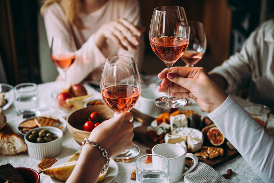 Glasses of rose wine during a friendly  celebration in Italy.