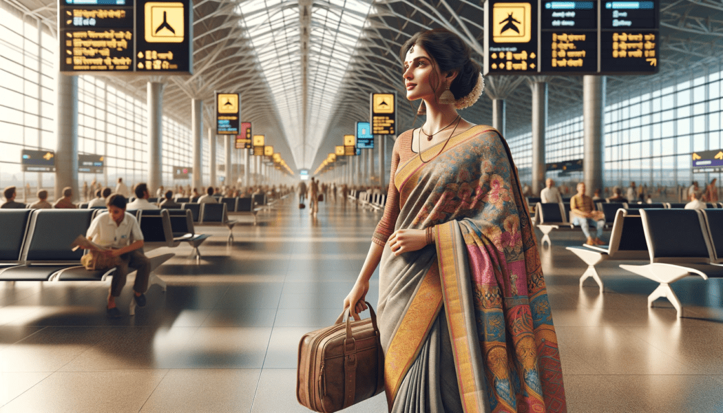 Modern Indian Airport with a Woman in a Sari