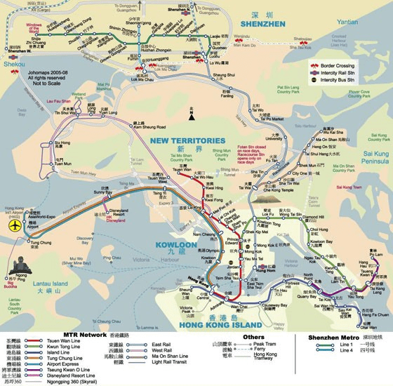 Regions of Hong Kong on MTR Network Route Map