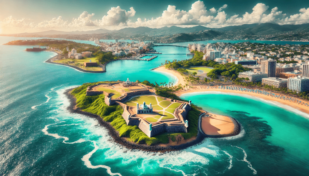 Aerial view of San Juan & historic El Morro fortress - Flights to Puerto Rico