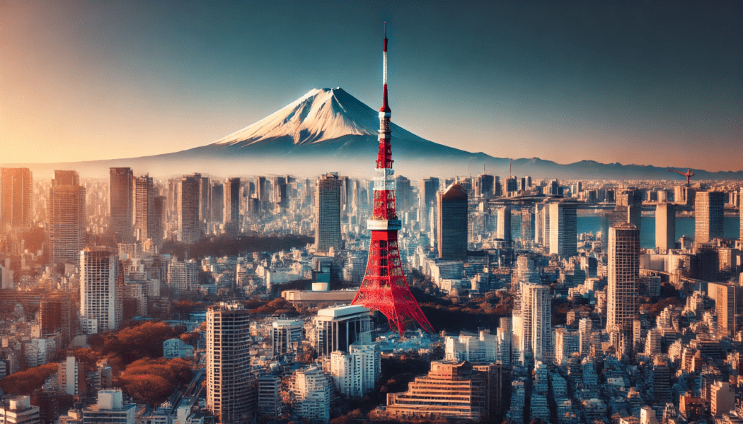 Tokyo Flights Deal - Tokyo's skyline with the iconic Tokyo Tower and Mount Fuji.