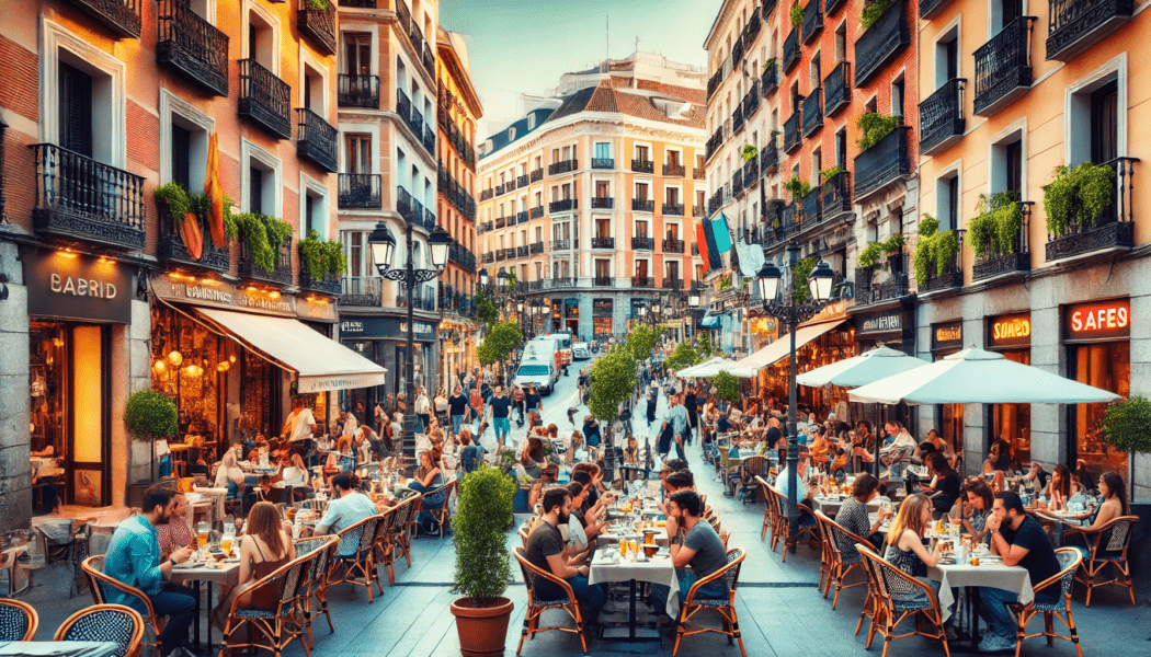 Spain Flights Deal - Street scene in Madrid's city center.