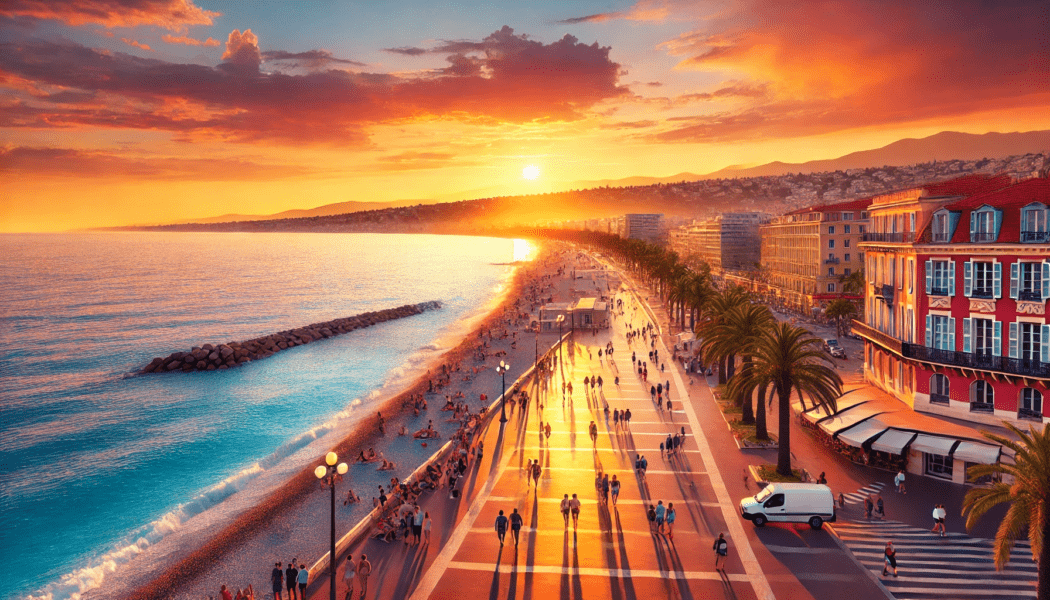 Stroll along the Promenade des Anglais at sunset. Save with our Nice flights deal today!